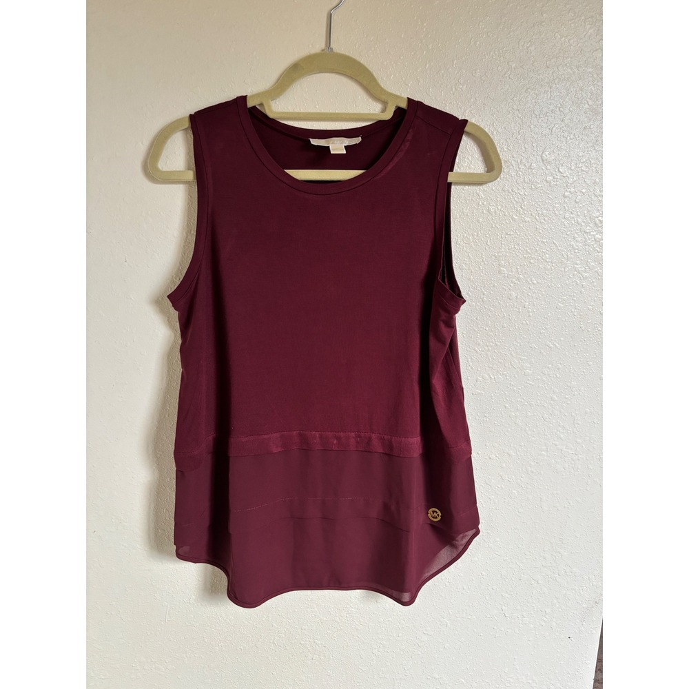 Michael Kors Tank Top Womens M Maroon Sleeveless‎ Chiffon Trim Layered Casual